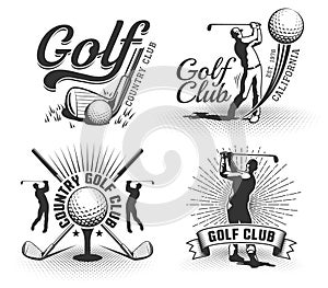 Golf logos with clubs, balls and golfers