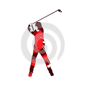 Golf player, abstract red vector silhouette