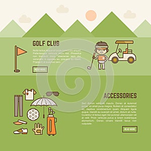 Golf player and accessories banner