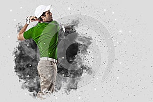 Golf Player coming out of a blast of smoke