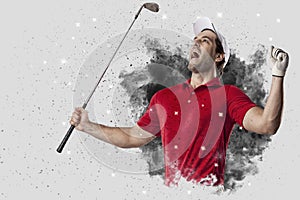 Golf Player coming out of a blast of smoke