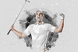 Golf Player coming out of a blast of smoke