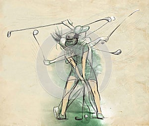 Golf Player - An hand drawn and painted illustration