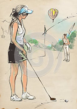 Golf Player - An hand drawn and painted illustration