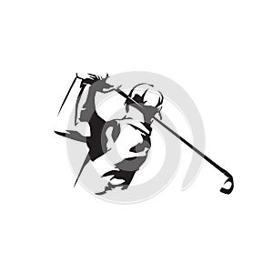 Golf player logo, isolated vector silhouette. Golf swing