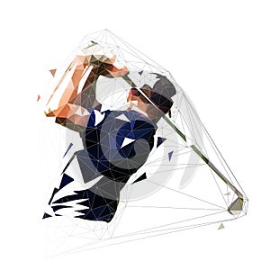 Golf player, low polygonal golfer vector isolated illustration. Golf swing