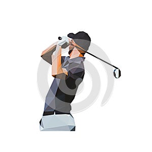 Golf player, low polygonal illustration. Isolated golfer. Golf swing logo