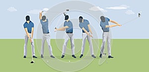 Golf player motions.