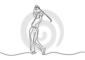 Golf player one line drawing. Continuous golfer illustration vector. Hobby sport concept activity