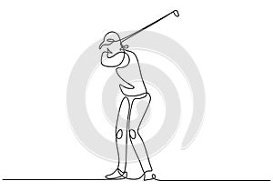 Golf player one line drawing. Continuous golfer illustration vector. Hobby sport concept activity