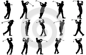 Golf player silhouettes vector illustration set,Golf player silhouettes, Golf player playing silhouette