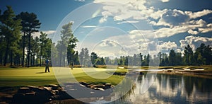 Golf player teeing off. Man hitting golf ball