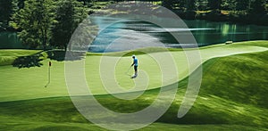 Golf player teeing off. Man hitting golf ball