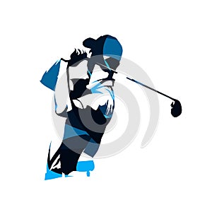 Golf player vector logo, abstract blue silhouette