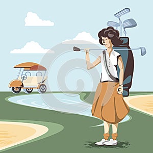 Golf player woman in the course