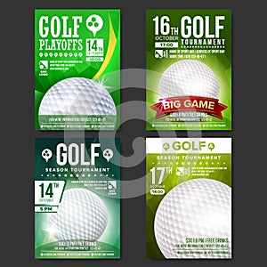 Golf Poster Set Vector. Design For Sport Bar Promotion. Golf Ball. Modern Tournament. Sport Event Announcement. Banner