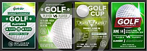 Golf Poster Set Vector. Design For Sport Bar Promotion. Golf Ball. Modern Tournament. Sport Event Announcement. Banner