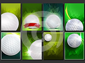 Golf Poster Set Vector. Empty Template For Design. Promotion. Golf Ball. Modern Tournament. Sport Event Announcement