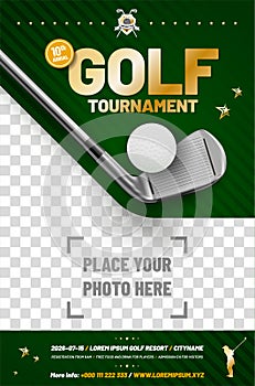 Golf poster template with club, ball and place for your photo