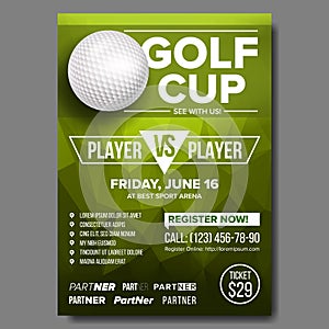 Golf Poster Vector. Golf Ball. Vertical Design For Sport Bar Promotion. Tournament, Championship Flyer Design. Golf Club