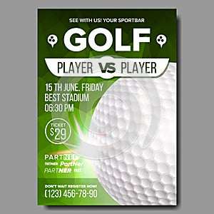 Golf Poster Vector. Sport Event Announcement. Banner Advertising. Professional League. Vertical Sport Invitation