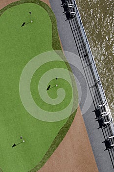 Golf putting green on the deck of a cruise ship