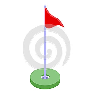 Golf red flag icon, isometric style