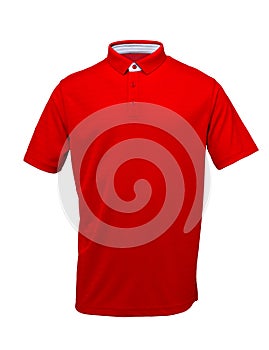 Golf red tee shirt with white collar on white background