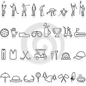 Golf Related Linear Icons.