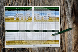 Golf Score Card Blank with Nobody