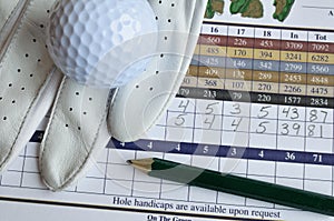 Golf Score Card with Glove, Pencil, & Ball