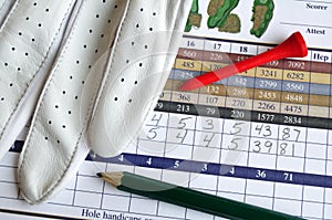 Golf Score Card with Glove, Pencil, & Tee