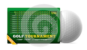 Golf scoreboard, vector illustration with golf ball on background