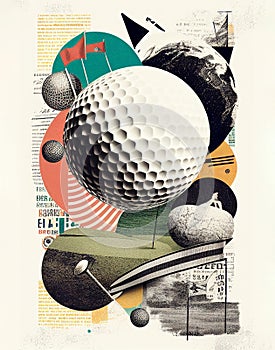 Golf sport ball collage art graphic poster for tournament