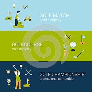 Golf sport club course flat web banners template set