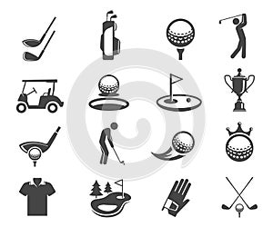 Golf sport game vector glyph icons set