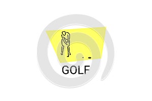 golf sport vector line icon. a golf player hitting the ball.