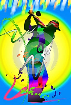 Golf swing action art brush stroke