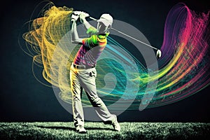 Golf Swing With Colorful Effects - Generative AI