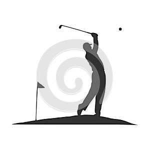 Golf swing, golf player isolated silhouette, golfer illustration with ball flag and club. Stock Vector illustration isolated on