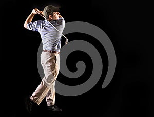 Golf swing isolated on black