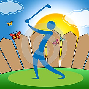 Golf Swing Man Means Swinging Hobby And Strike