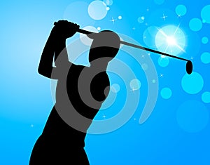 Golf Swing Represents Golfer Exercise And Golf-Club