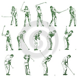 Golf swing stages hand drawn illustration