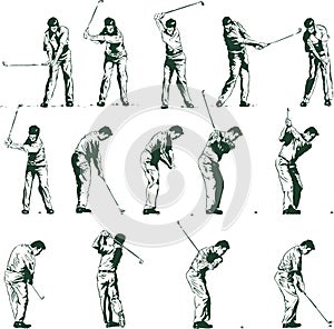 Golf swing stages vector illustration