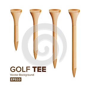 Golf Tees Vector. Realistic Illustration Of Wooden Golfing Tees Isolated On White Background. Different Size