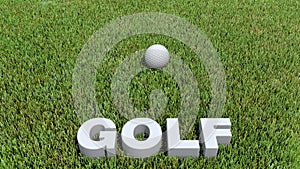 Golf texte 3D and ball on grass