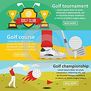 Golf tournament banner horizontal set, flat style