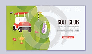 Golf tournament cartoon web template vector illustration. Summer sports competition and outdoor leisure. Bag with golf