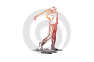 Golf, tournament, game, sport, golfer concept. Hand drawn isolated vector.